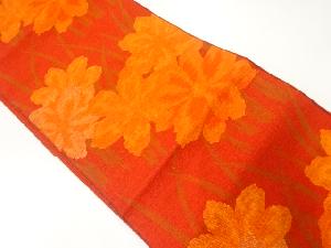 リサイクル　手織り紬花模様織出し名古屋帯